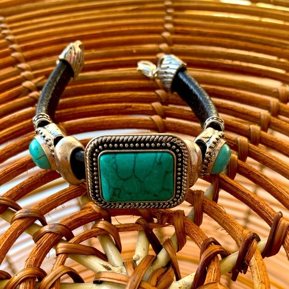 Artisan Crafted Turquoise Vegan Leather Western, Boho Style Bracelet - Picture 2 of 8